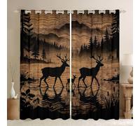 feelingyou Rideaux de fenêtre pour chambre à coucher, taille S - Silhouette d'animaux sauvages mignons - Ombre - Décoration d'intérieur - Vintage ferme - Lac de montagne - 2 panneaux pour enfants