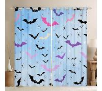 feelingyou Rideaux de fenêtre silhouette de chauve-souris colorés pour cuisine, taille XL Belle impression animale romantique Bonne ombre Décoration d'intérieur Dreamy Glitter Décor Bleu Rideaux de