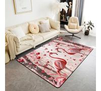 feelingyou Saint Valentin, bonne chance tapis de salon 100 x 150 cm rose flamant rose couple animaux chambre tapis pour enfants adolescents roses cœur rouge fleurs romantisme tapis d'intérieur