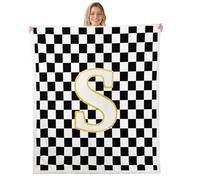 feelingyou Scheckered Couverture en polaire, taille jumeaux, noir, plaid S, jeté de lit pour adolescents monogramme personnalisé mode grille géométrique décoration de la maison pour bureau