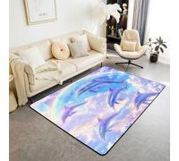 feelingyou Tapis de salon 3D dauphin 100 x 150 cm mignon Dreamy Dolphin Sky Star Impression Chambre à coucher Tapis pour enfants adolescents Aquarelle Paysage naturel Animaux Tapis d'intérieur