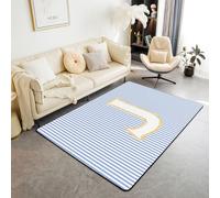 feelingyou Tapis de salon à rayures bleues et blanches 100 x 150 cm Lettre initiale J Chambre à coucher Tapis pour enfants adolescents Joli Monogramme Alphabet Tapis d'intérieur Décoration d'intérieur
