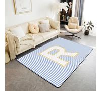 feelingyou Tapis de salon à rayures bleues et blanches 100 x 150 cm Lettre initiale R Chambre à coucher Tapis pour enfants et adolescents Joli alphabet monogrammé Tapis d'intérieur Décoration