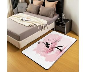 feelingyou Tapis de salon de ballet 150 x 200 cm Papillon Rêve Ballerine Chambre à coucher Tapis pour garçons et filles Ballet Princesse Danseuse Rose Tapis de sol Décoration d'intérieur