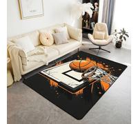 feelingyou Tapis de salon de basketball et cerceau - 100 x 150 cm - Classique - 3D - Orange - Graffiti - Chambre à coucher - Pour enfants et adolescents - Sport - Thème de jeu - Tapis d'intérieur