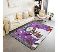 feelingyou Tapis de salon de dessin animé bonhomme de neige 150 x 200 cm Merry Christmas Bird Plaid Violet Chambre à coucher Tapis pour garçons et filles Flocons de neige de Noël Impression brodée