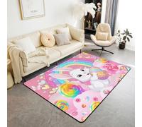 feelingyou Tapis de salon de Pâques - 150 x 200 cm - Rêve - Lapin - Œufs - Sucettes - Bonbon - Tapis de chambre à coucher - Pour garçons et filles - Kawaii - Nœuds arc-en-ciel - Fleurs - Tapis de sol
