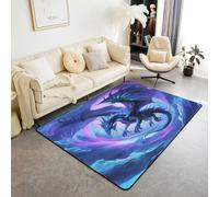feelingyou Tapis de salon dragon occidental - 100 x 150 cm - Trêve coloré - Ciel étoilé - Nuages - Chambre à coucher - Tapis d'intérieur - Pour enfants et adolescents - Bleu magique - Décoration
