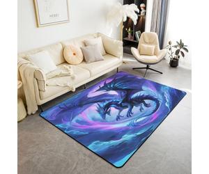 feelingyou Tapis de salon dragon occidental - 100 x 150 cm - Trêve coloré - Ciel étoilé - Nuages - Chambre à coucher - Tapis d'intérieur - Pour enfants et adolescents - Bleu magique - Décoration