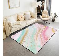 feelingyou Tapis de salon en marbre 150 x 200 cm Abstrait Marbling Rayures ondulées Tapis de chambre à coucher pour garçons et filles Vert Rose Or Tissu de teinture Tapis de sol Décoration d'intérieur
