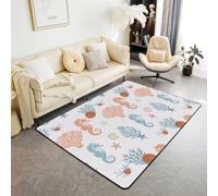 feelingyou Tapis de salon, hippocampe de mer, 100 x 150 cm, motif marin, corail et étoile de mer, pour chambre à coucher, enfants, adolescents, impression côtière vive, orange, tapis intérieur