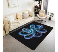 feelingyou Tapis de salon pieuvre 100 x 150 cm Mystère monde sous-marin chambre à coucher Tapis rétro mignon océan animal bleu noir tapis d'intérieur décoration d'intérieur