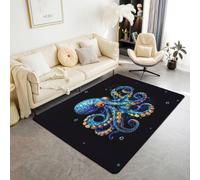 feelingyou Tapis de salon pieuvre dégradé 100 x 150 cm Mystère mer sauvage monde sous-marin chambre à coucher tapis pour enfants adolescents rétro océan animal bleu noir tapis d'intérieur décoration