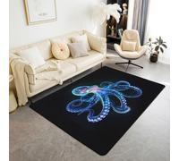 feelingyou Tapis de salon pieuvre lumineux 100 x 150 cm Mystère sous-marin chambre à coucher Tapis pour enfants adolescents Rétro Animal marin Bleu Noir Tapis d'intérieur Décoration d'intérieur