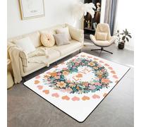feelingyou Tapis de salon Saint Valentin, bonne chance, 100 x 150 cm, chanson d'amour, guirlande de cœurs, chambre à coucher, tapis pour enfants et adolescents, marguerite, fleurs romantiques, tapis