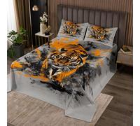 feelingyou Tiger Couette avec 2 taies d'oreiller Aquarelle Fierce Tiger Coverlet Housse de couette Taille M pour adolescents adultes Animaux sauvages Parure de lit matelassée