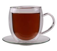 Feelino 1x Tasse a The en Verre avec Soucoupe Inclus, Tasse à Thé de 270ml avec Poignée, Tasses a The Infuseur, Verre Double Paroi Effet Flottant, Mug Infuseur à Thé, Tisaniere, Lavable Lave-vaisselle