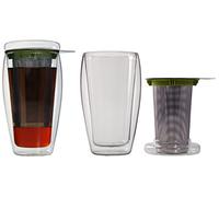 Feelino XL 400 ml Théière à thé glacé à double paroi avec filtre et couvercle en verre (verre thermique 4go avec effet flottant), idéale pour le thé glacé, pour le bureau, en déplacement ou comme cadeau