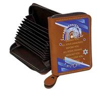 FEELMEM Porte-cartes en cuir avec fermeture éclair Mazel Tov - Cadeau de mariage juif - Cadeau de Hanoukka, cuir, S, Contemporain