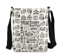 FEELMEM Sac à bandoulière Happy Bunny - Cadeau de Pâques - Printemps - École - Oreilles de lapin - Sac à thème, beige, size