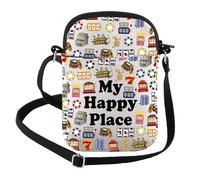 FEELMEM Sac à bandoulière pour amateur de casino - Cadeau pour joueur - My Happy Place Lucky 777 - Jackpot - Machine à sous de casino, beige, size