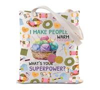 FEELMEM Sac fourre-tout fait à la main avec inscription « Pass Me My Hook » - Cadeau amusant pour grand-mère, maman et amateurs de tricot, beige, 1