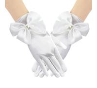 Feelorna Gants courts en satin pour femme, longueur poignet, gants de mariage en satin des années 1920, gants courts élégants pour mariage, opéra, poème, soirée, thé, blanc, taille unique
