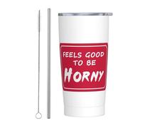 Feels Good To Be Horny LGBTQ Gay Pride Gobelet fin en acier inoxydable Tasse de voyage Tasse à café isolée mince à double paroi de 20 oz avec couvercle anti-éclaboussures, paille et brosse de nettoya