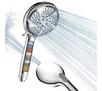 FEELSO Pommeau de Douche avec Filtre et Tuyau de 1,5 m,Anti Calcaire,6+1 Types de Jets Pommeau Douche Haute Pression avec Grande Tête de Douche, 25 Couches pour L’eau Dure (Argenté chromé)