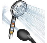 FEELSO Pommeau de Douche avec Filtre et Tuyau de 1,5 m,Anti Calcaire,6+1 Types de Jets Pommeau Douche Haute Pression avec Grande Tête de Douche, 25 Couches pour L’eau Dure (Noir et argenté)