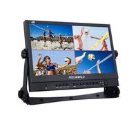 FEELWORLD ATEM156 Moniteur Quad-Split 4K 15,6" avec 4 x HDMI I/O Live Streaming Broadcast Moniteur pour commutateur, mixeur, Studio, téléviseur