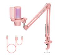 FEELWORLD VM1 USB Gaming Microphone avec Support Cantilever pour L'enregistrement de Podcasts,Jeux Vidéo,Microphone De Studio pour PC,Pink avec Pointage Cardioïde,Éclairage RGB,Maille Anti-Projection
