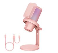 FEELWORLD VM1 USB Gaming Microphone pour l'enregistrement de Podcasts,Format Pink, Microphone de Studio pour PC avec Sourdine,Annulation du Bruit,Lumières RGB,Filet Anti-Projection,Support de Bureau