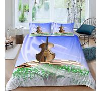 Feelyou Parure De Lit 2 Pieces Avec Housse De Couette Motif Violon 3d Pour Enfants, Garçons Et Filles, Motif Musique Classique, Motif Note Et Mélodie, Motif Géométrique En Treillis