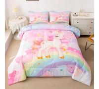 Feelyou Parure de lit Licorne Arc-en-Ciel pour Enfants - Couette réversible Mignonne à Motif d'étoiles - Décoration de Chambre pour Toutes Les Saisons