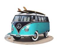 FÉENOMENN Déco Murale Vintage en Métal - Combi Van Bleu & Noir Plage Surf Sable (48x38cm)