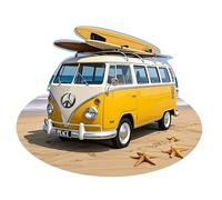 FÉENOMENN Déco Murale Vintage en Métal - Combi Van Jaune & Blanc Plage Surf Sable (48,5x38,5cm)