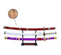 FÉENOMENN Katana One Piece Pack Zoro 3 Epées (ENMA, WADO ICHIMONJI, SANDAI KITETSU) - Lame Bois - Support Japonais Inclus
