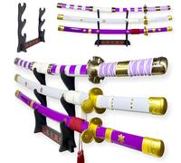 FÉENOMENN Katanas Décoratifs Japonais - Pack de 3 Epées de Zoro & Luffy (Enma, Ame No Habakiri, Nidai Kitetsu) - Présentoir Premium Inclus