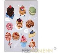 FÉENOMENN plaque métal déco vintage - assortiment gâteaux - cupcake macaron cookie donut pancake (20x30cm) G