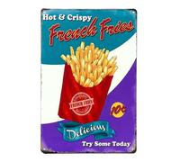 FÉENOMENN Plaque Métal Déco Vintage - Barquette à Frites - Delicious French Fries (30x20cm)