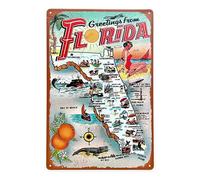 FÉENOMENN Plaque Métal Déco Vintage - Carte Etat Floride USA (30x20cm)