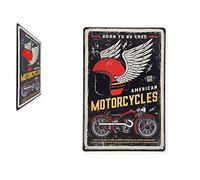 FÉENOMENN Plaque Métal Déco Vintage - Casque Moto Ailes - Eagle Rider USA (20x30cm)