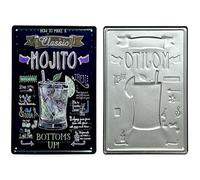 FÉENOMENN Plaque Métal Déco Vintage - EFFET RELIEF - MOJITO Classic Recette Façon Ardoise (30x20cm)