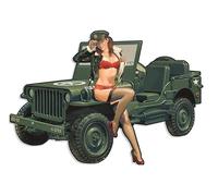 FÉENOMENN Plaque Métal Déco Vintage - EFFET RELIEF - Voiture Jeep Armée USA Femme Militaire (40x29cm)