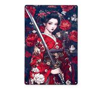 FÉENOMENN Plaque Métal Déco Vintage - Femme Guerrière Japon Katana (30x20cm)