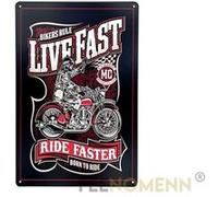 FÉENOMENN plaque métal déco vintage - moto live east biker tete de mort - ride faster (20x30cm) G