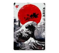 FÉENOMENN Plaque Métal Déco Vintage - Vague Kanagawa Japon (30x20cm)