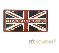 FÉENOMENN plaque métal immatriculation vintage - drapeau royaume-uni keep calm and carry on (15x30cm) G