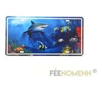 FÉENOMENN plaque métal immatriculation vintage - requin et fond marin (15x30cm) G